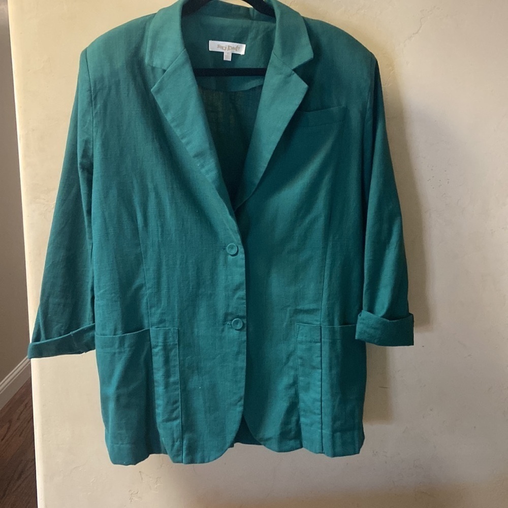 Sz S The Foxy Kind 100% Cotton Forest Green Oversized Blazer 69716 - Picture 4 of 10